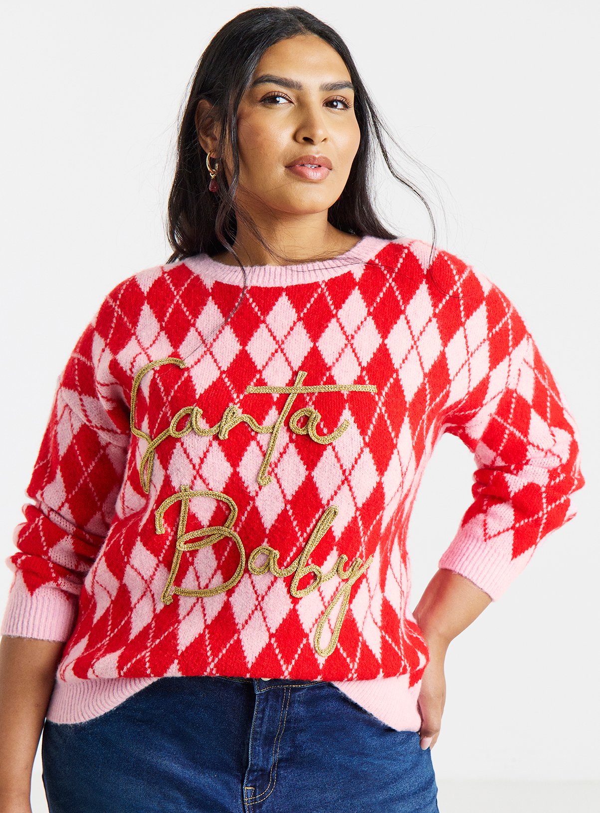 SIMPLY BE Santa Baby Argyle Christmas Jumper 28-30 - Image 3 thumbnail
